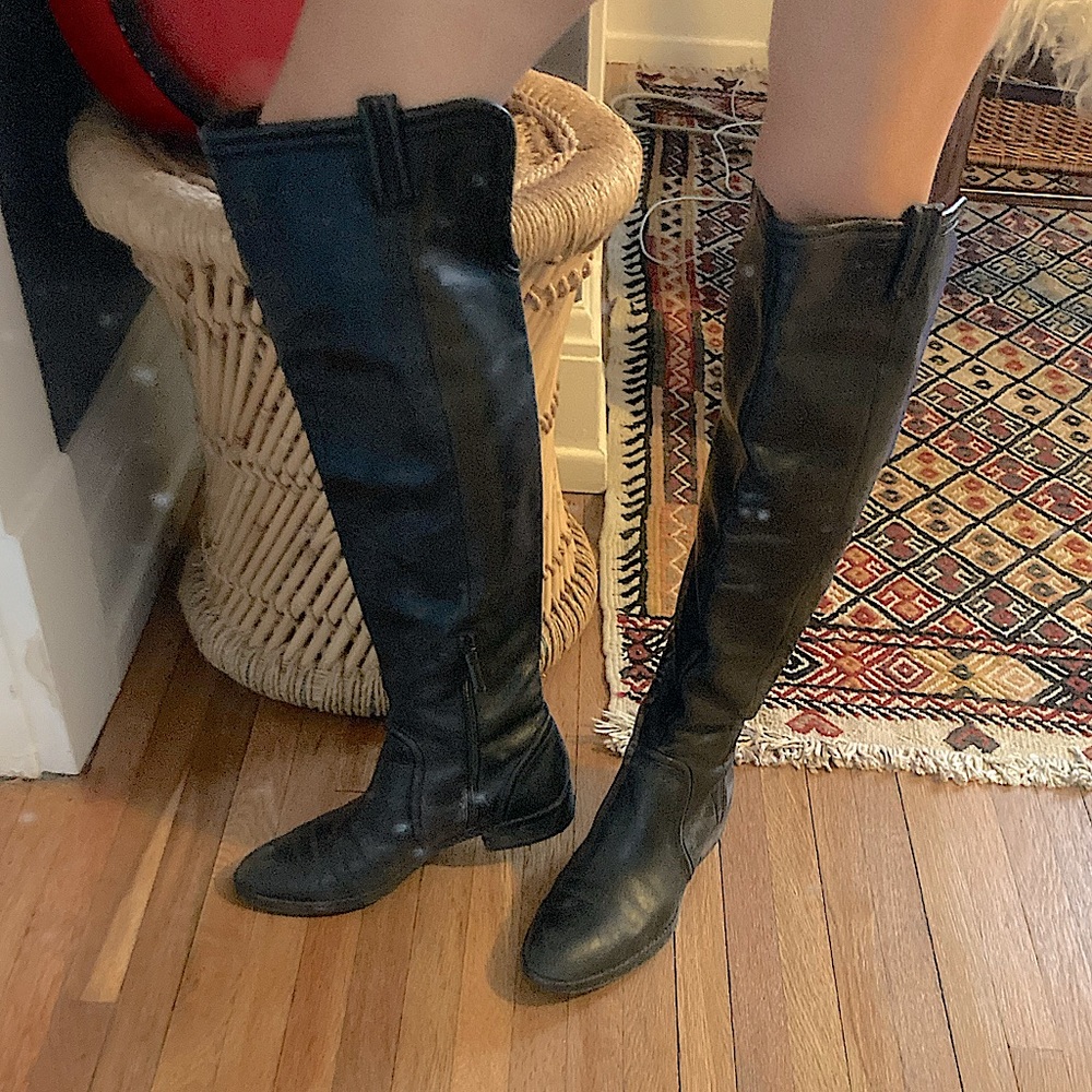 Saks Fifth Avenue Brand Over The Knee Black Leather Boots